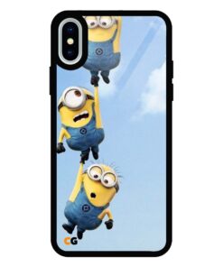 Hanging Three Minions iPhone X Glass Back Cover