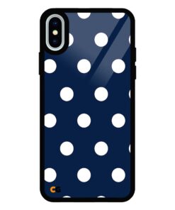 Navy Blue Polka Dot iPhone X Glass Case